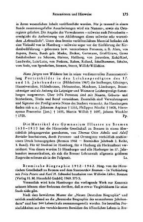 Achelis, Thomas Otto ; Börtzler, Adolf :: Die Matrikel des Gymnasium Illustre zu Bremen 1610 - 1810, (Bremisches Jahrbuch, Reihe 2, 3) : Bremen, 1968