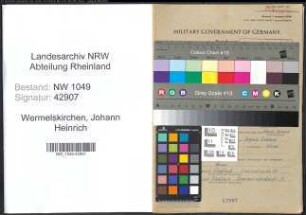 Entnazifizierung Johann Heinrich Wermelskirchen , geb. 02.11.1913 (Uhrmacher)