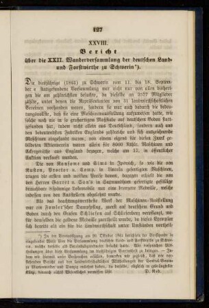XXVIII. Bericht über die XXII. Wanderversammlung der deutschen Land- und Forstwirthe zu Schwerin