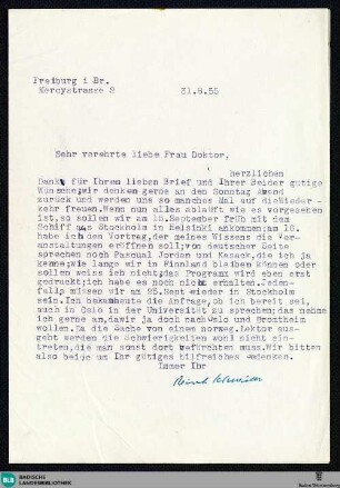 Brief von Reinhold Schneider an Maria van Look vom 31.08.1955 - K 3189, 03 I-a 1, 49 van Look