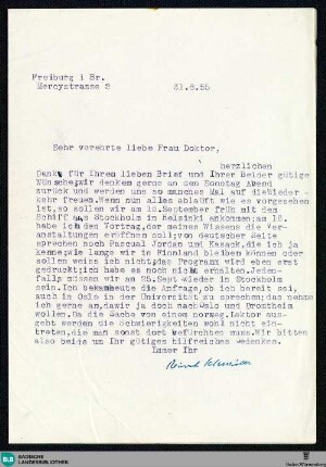 Brief von Reinhold Schneider an Maria van Look vom 31.08.1955 - K 3189, 03 I-a 1, 49 van Look
