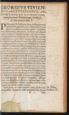 Georgius Viviennus ... antiquitatum Romanarum Studiosis, et suis auditoribus S.