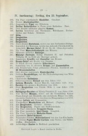 IV. Auctionstag: Freitag, den 24. September
