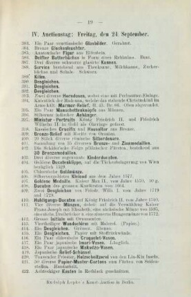 IV. Auctionstag: Freitag, den 24. September