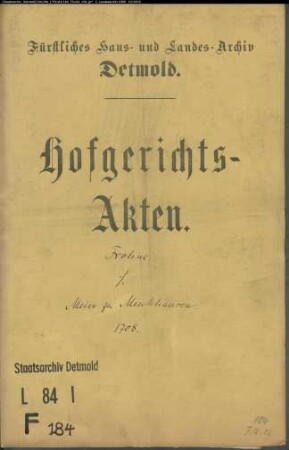 Frohne, Johann Bernd zu Asemissen gegen Meier zu Menkhausen - Schuldforderung