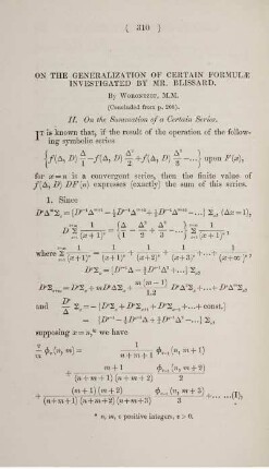 On the generalization of certain formulae investigated by Mr. Blissard.