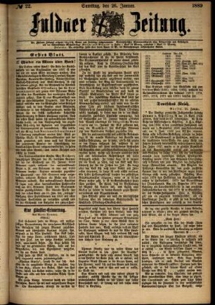 Erste Ausgabe vom Samstag, den 26. Januar 1889.