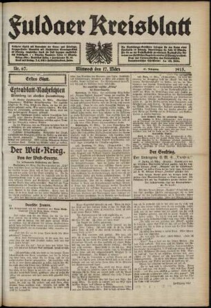 Erste Ausgabe vom Mittwoch, den 17. März 1915.