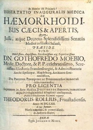 Dissertatio Inauguralis Medica De Haemorrhoidibus Caecis & Apertis