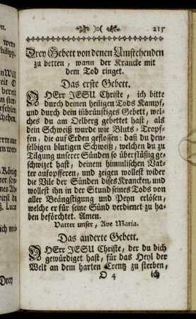 Drey Gebett von denen Umstehenden zu betten, wann der Krancke mit dem Tod ringet
