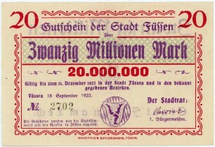 Geldschein / Notgeld, 20 Millionen Mark, 18.9.1923