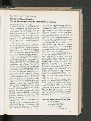 350 Jahre Friedrichstadt - 350 Jahre Remonstrantisch-Reformierte Gemeinde