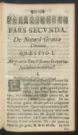 Pars Secunda. De Natura Gratiae Divinae.