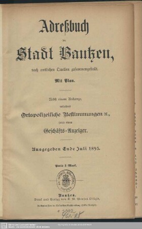 1895: Adreßbuch der Stadt Bautzen