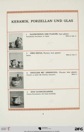 Keramik, Porzellan und Glas (Nr. 1-48)