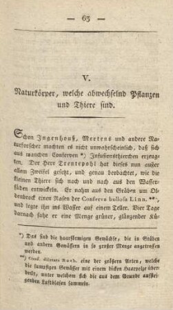 V. Naturkörper, welche abwechselnd Pflanzen und Thiere sind