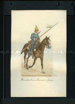 Uniformdarstellung, Garde-Reiter in Friedensuniform mit Lanzenflagge zu Pferd, Sachsen 1914.