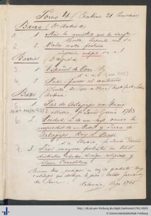 Handschriftliches Inhaltsverzeichnis des Sammelbandes.