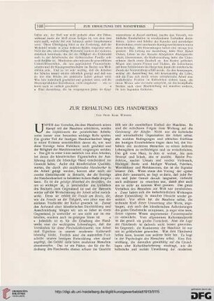 Zur Erhaltung des Handwerks