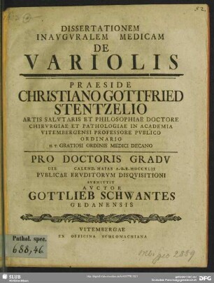 Dissertationem Inauguralem Medicam De Variolis