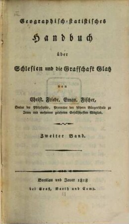 Geographisch-statistisches Handbuch über Schlesien und die Grafschaft Glatz. 2