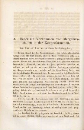Ueber ein Vorkommen von Mergelkrystallen in der Keuperformation