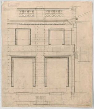 Thiersch, Friedrich von; Wiesbaden; Kurhaus - Ostfassade (Schnitt, Details)