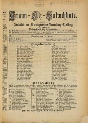 Traun-Alz-Salzachbote : Volksblatt für jedermann ; Amtsblatt der Marktgemeinde-Verwaltung Trostberg. 18. 1885