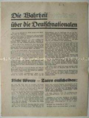 Wahlflugblatt der DNVP zur Reichstagswahl am 5.3.1933 mit Schwerpunkt auf Alfred Hugenberg