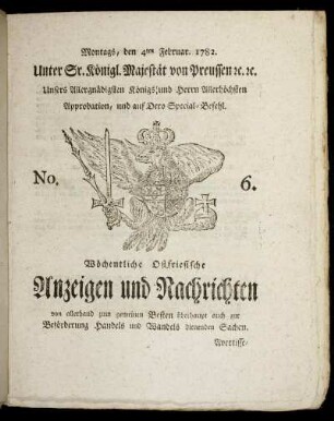 No. 6. Montags, den 4ten Februar 1782