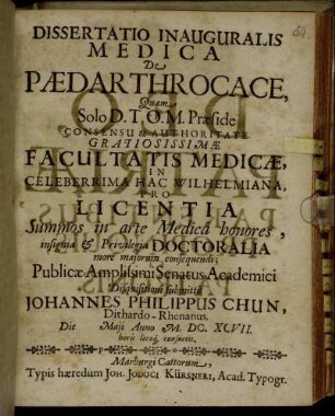 Dissertatio Inauguralis Medica De Paedarthrocace