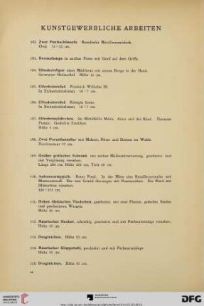 Kunstgewerbliche Arbeiten (Nr. 102-122)