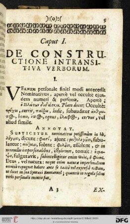 Caput I: De constructione intransitiva verborum