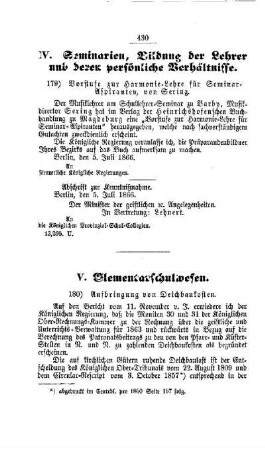 Aufbringung von Deichbaukosten : [V. Elementarschulwesen]