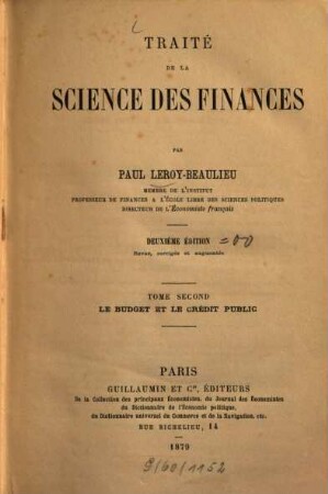 Traité de la science des finances. 2, Le budget et le crédit public