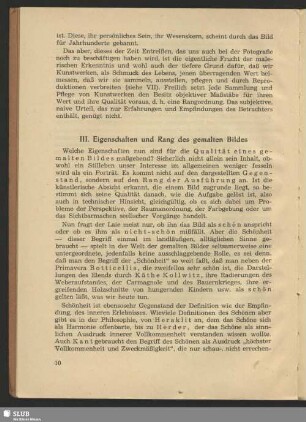 III. Eigenschaften und Rang des gemalten Bildes