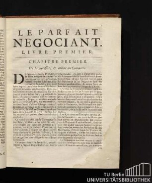 Le Parfait Negociant. Livre Premier.