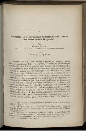 V. Grundzüge einer allgemeinen axonometrischen Theorie der darstellenden Perspective.