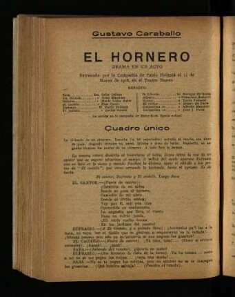 El hornero : drama en un acto