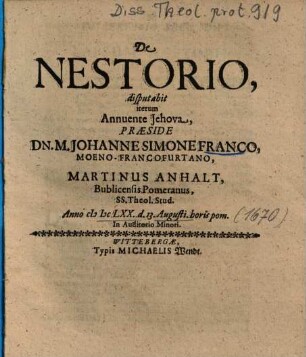 De Nestorio : disputabit iterum Annuente Jehova