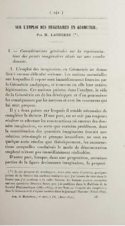 Sur l'emploi des imaginaires en gémétrie.