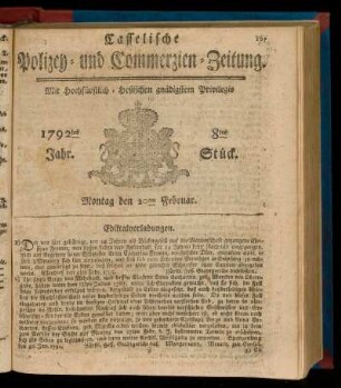 8tes Stück, Montag den 20ten Februar. 1792