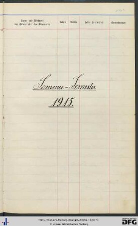 [fol. 151] Sommersemester 1915