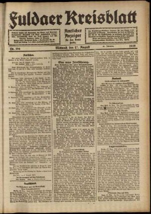 Ausgabe vom Mittwoch, den 27. August 1919.