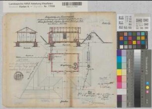 Förde (Lennestadt) Gelatinisierungsgebäude der Siegener Dynamitfabrik AG (Schnitte, Grundriß) 1885 1 : 80 33 x 40 kol. Zeichnung Regierung Arnsberg Nr. 1261
