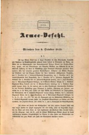 Armee-Befehl. 1849, 9.Okt.