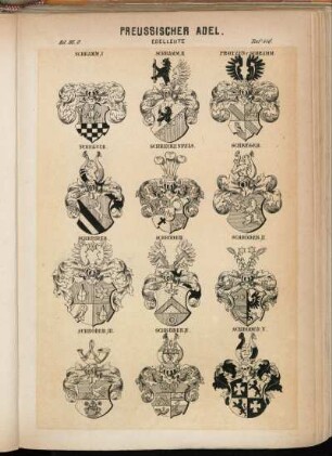 Taf. 416. Schramm I. - Schramm II. - Protzen v. Schramm. - Schreber. - Schreckenfels. - Schreger. - Schreiber. - Schröder. - Schröder II. - Schröder III. - Schröder IV. - Schröder V.