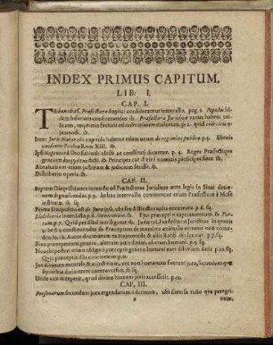 Index Primus Capitum. Lib: I,