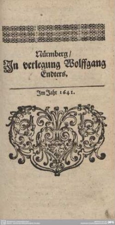 Nürmberg/In verlegung Wolffgang Endters.