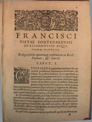 Francisci Vietae Fontenaeensis, De Aeqvationvm Recognitione Et Emendatione Tractatvs Dvo